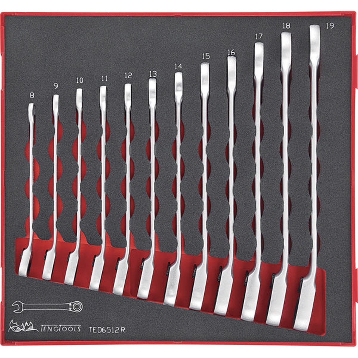 Teng 12Pc Rev. Ratchet mm Combination Spanner Set - Ted-Tray