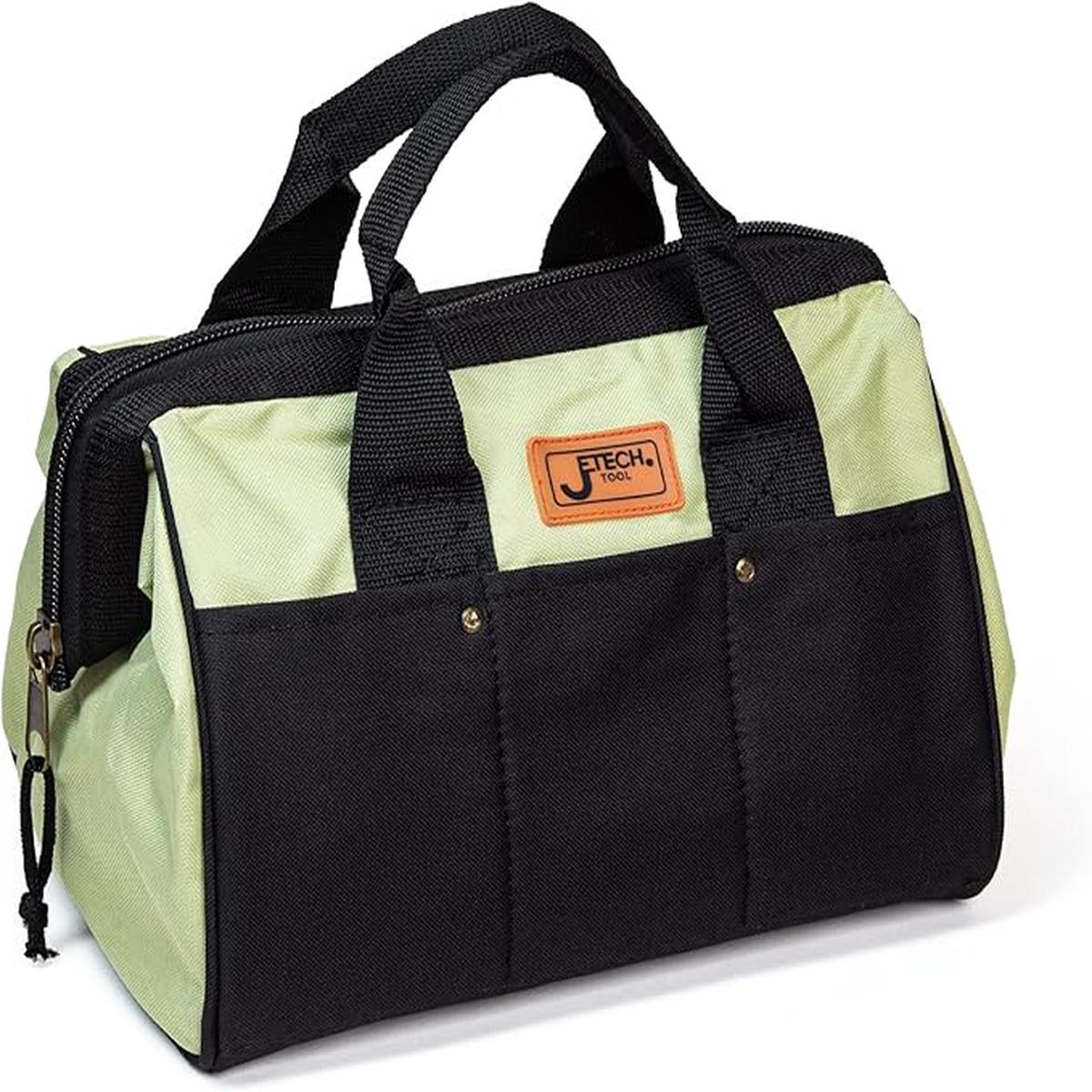 14-Inch Heavy-Duty Electrician Tool Bag, Waterproof Top Wide Mouth Tools Storage Bag with Adjustable Shoulder Strap MultiPurpose Organizer Bag for Construction Gardening Man